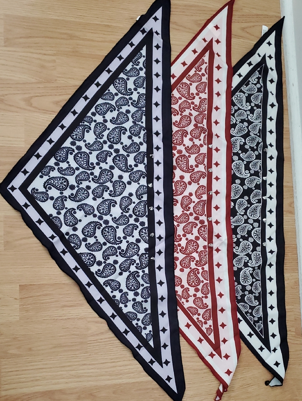 3 Black Red And Navy Print Scarf - Lightweight Polyester Bag Accessory Bandana